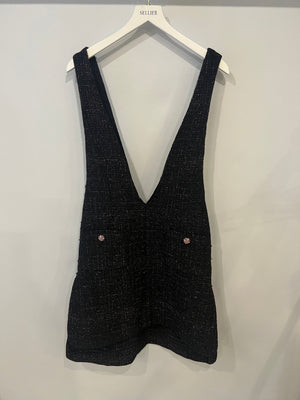 Chanel Resort 2024 Black Embellished Mini Dress with Pink Metallic Details and Crystal CC Logo Buttons Size FR 36 (UK 8)