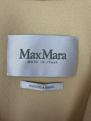 Max Mara Pale Yellow Hooded Wool Coat With Drawstring Waist Detail Size IT 42 (UK 10)