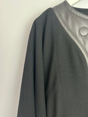 Hermes Black Wool & Lambskin Long Sleeve Dress with Woven Belt Detail Size FR 34 (UK 6)