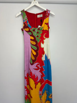 Etro Red and Multicolour Midi Cotton Dress with Open Back Size  IT 40 (UK 8)