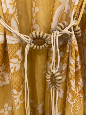 Zimmermann Yellow Silk Mini Raie Dress with White Floral Print and Beaded Belt Detail Size 0 (UK 8) RRP £850
