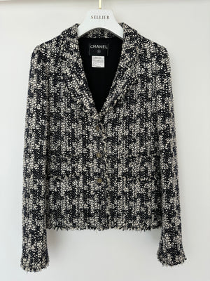 Chanel Black and White Tweed Jacket with CC Logo Buttons Size FR 34 (UK 6)