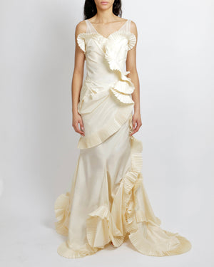 *VERY RARE* Christian Dior by John Galliano Fall 2006 Ivory Ruffle Runway Maxi Dress Size FR 38 (UK 10)