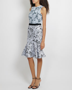 Mary Katrantzou Light Blue and Black Flocked Tulle Midi Ruffle Dress Size UK 8 RRP £1,970