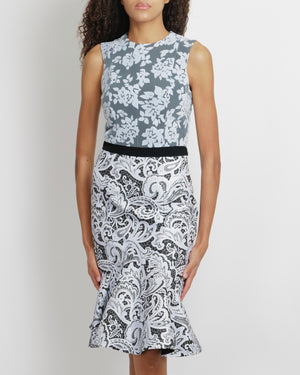 Mary Katrantzou Light Blue and Black Flocked Tulle Midi Ruffle Dress Size UK 8 RRP £1,970