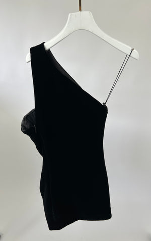 Saint Laurent Black One-Shoulder Velvet Mini Dress FR 38 (UK 10)