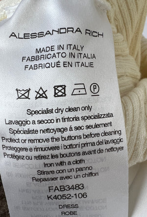 Alessandra Rich Cream Embellished Cable-Knit Stretch Cotton-Blend Midi Dress Size IT 40 (UK 8)