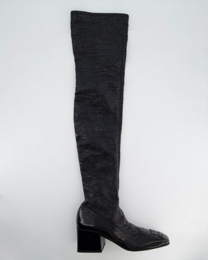 Courrèges Black Patent Knee High Logo Boots Size EU 39