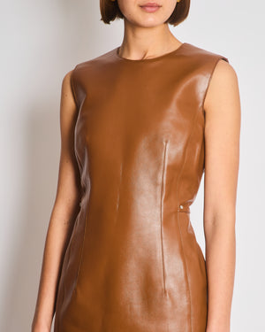 *SUPER HOT* Hermes Caramel Brown Leather Mini Dress with Pocket Details Size FR 38 UK 10