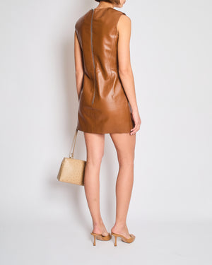 *SUPER HOT* Hermes Caramel Brown Leather Mini Dress with Pocket Details Size FR 38 UK 10