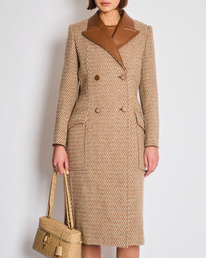*SUPER HOT* Hermes Caramel and Grey Wool Cashmere Coat with Leather Collar Detail Size FR 36 UK 8