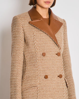 *SUPER HOT* Hermes Caramel and Grey Wool Cashmere Coat with Leather Collar Detail Size FR 36 UK 8