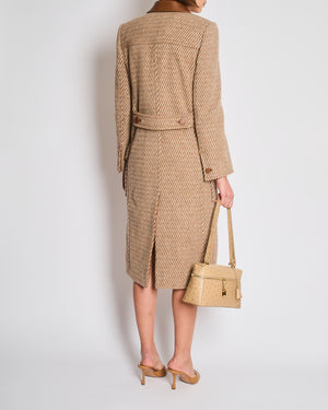 *SUPER HOT* Hermes Caramel and Grey Wool Cashmere Coat with Leather Collar Detail Size FR 36 UK 8