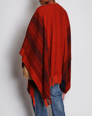 Hermès Orange Herringbone Fringe Cape with Leather Tie Detail Size OS
