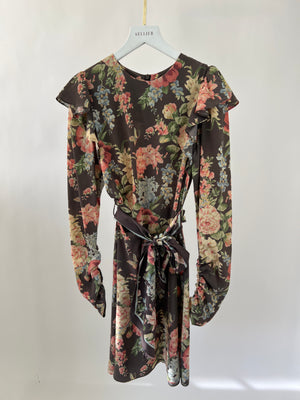 Zimmermann Brown Floral Printed Dress with Star Buttons Details 1 (UK 10)