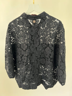 Carolina Herrera Black Lace Over-Sized Zip Jacket Size S (6-8)