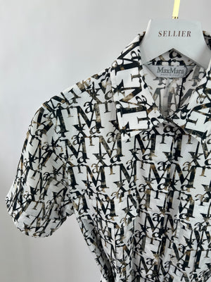 Max Mara White Short Sleeve Shirt Dress with Logo Details Size UK 8