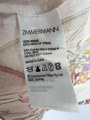 Zimmermann Cream Floral High Neck Linen Blouse Size 0 (UK 8)
