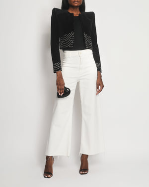 Saint Laurent Black Velvet Cropped Blazer Jacket With Silver Chain Detail Size FR 38 (UK 10)