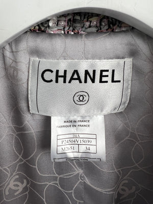 Chanel Pink, Grey And White Frayed Edge Tweed Jacket Size FR 34 (UK 6)