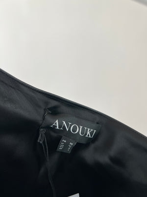 Anouki Black Faux Leather One-Shoulder Dress with Belt Size UK 8