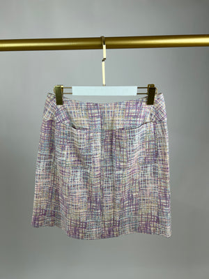 Chanel Purple, Beige and Blue Cotton Tweed Skirt with CC Buttons Detail Size  FR 44 ( UK 16)