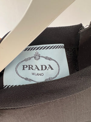 Prada Black Silk Long Sleeve Midi Dress with Silver Eyelet Detail Size IT 38 (UK 8)