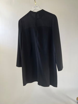 Prada Black Silk Long Sleeve Midi Dress with Silver Eyelet Detail Size IT 38 (UK 8)
