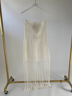 Zeus Dione White Bandeau Lace Mini Dress with Fringes Size FR 38 (UK 10)