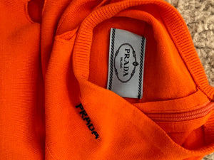 Prada Orange Wool Knit Cut-Out Jumper with Black Logo Detail Size IT 48 (UK 16) RRP £1,350