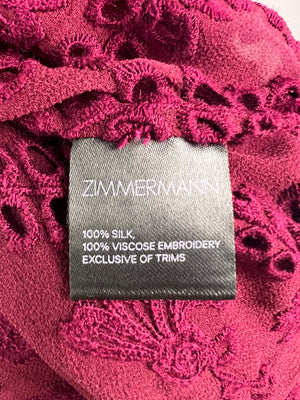 Zimmermann Burgundy Floral Embroidery Midi Dress (UK 8)