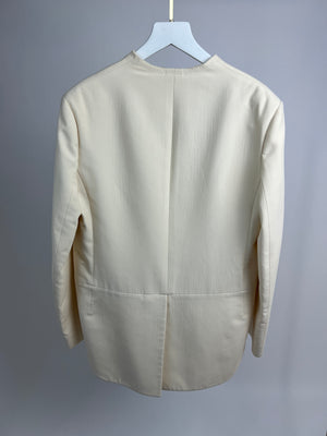 Lanvin Cream Front Cropped Long Line Back Blazer with Frayed Collar Detail FR 42 (UK 14)