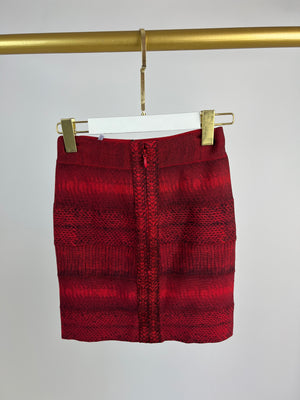 Herve Leger Red Snakeskin Panelled Body Con Skirt FR 34 (UK 6)