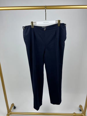 Chanel Navy Wool Straight Leg Trousers with CC Logo Details FR 44 (UK 16)