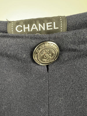 Chanel Navy Wool Straight Leg Trousers with CC Logo Details FR 44 (UK 16)