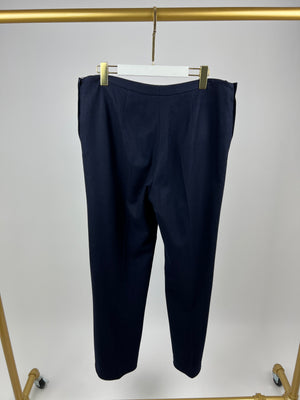 Chanel Navy Wool Straight Leg Trousers with CC Logo Details FR 44 (UK 16)