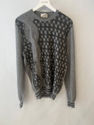 Hermès Grey Cashmere Jumper with H Logo Print Detail Size M (UK 10)
