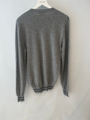 Hermès Grey Cashmere Jumper with H Logo Print Detail Size M (UK 10)