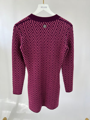 Chanel Purple, Green Zig Zag Cashmere Dress with CC Logo Size FR 36 (UK 8)