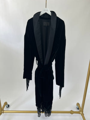 Alexander Wang Black Velvet Belted Jacket with Lace and Fringe Detail Size O/S (UK 8-14)