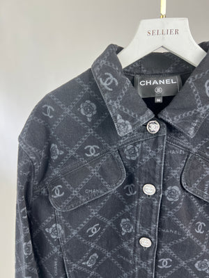 Chanel Black Chain and CC Logo Printed Denim Jacket FR 36 (UK 8)