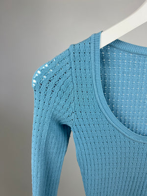 Alaia Baby Blue Long-Sleeve Pointelle Knitted Midi Dress FR 38 (UK 10)