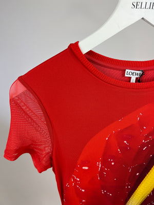 Loewe Red Anthurium Graphic-Print Stretch-Mesh Maxi Dress Size S (UK 8)