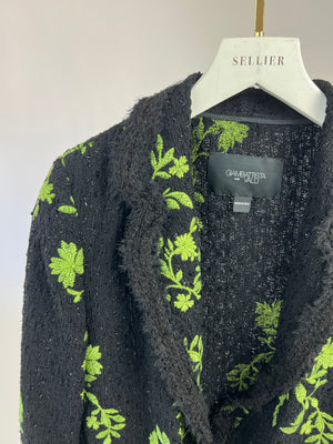 Giambattista Valli Black and Green Floral Printed Jacket with Gold Button Detail Size IT 38 (UK 6)
