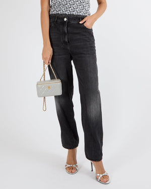 Chanel Dark Grey Straight-Leg Jeans with Silver Textured Camellia Button and CC Logo Details Size FR 38 (UK 10)