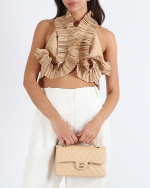 Cult Gaia Pleated Adilia Crop Top in Beige Size S (UK 8) RRP £485