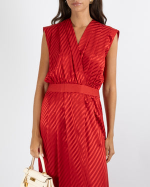 Louis Vuitton Spring 2025 Red Silk Striped Sleeveless Maxi Dress with Silver Logo Back Zip Detail Size FR 38 (UK 10)