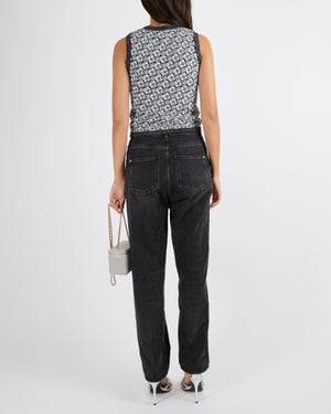 Chanel Fall 2023 Silver and Black Sleeveless Camellia Top with CC Logos Size FR 36 (UK 8)