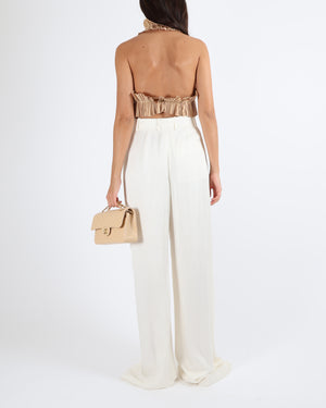 Cult Gaia Pleated Adilia Crop Top in Beige Size S (UK 8) RRP £485