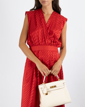 Louis Vuitton Spring 2025 Red Silk Striped Sleeveless Maxi Dress with Silver Logo Back Zip Detail Size FR 38 (UK 10)